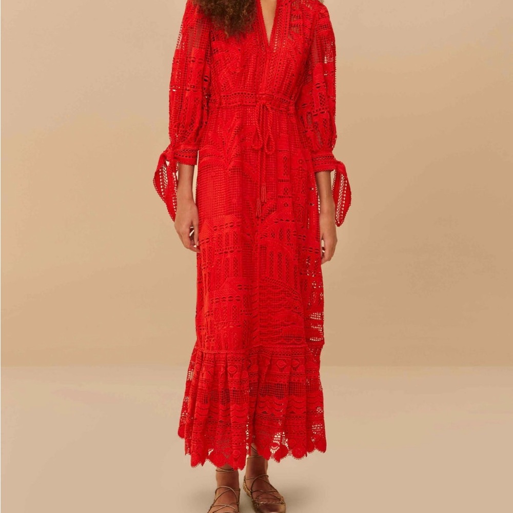 FARM Rio Vibrant Red Long Sleeve Dress